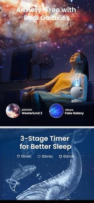 POCOCO Galaxy Star Projector for Bedroom w 2x Replaceable Optical Film Discs