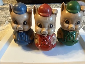 Vintage Ceramic Hand Painted Three Little Pigs