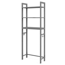 Over-The-Toilet Storage Shelf Space Saving Metal Bathroom Organizer Hooks Grey