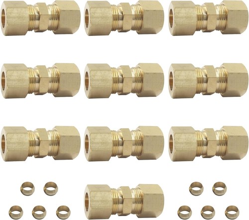 Aoserge Brass Compression Tube Fitting 3/8" OD x OD(10pcs), Gold