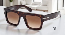TOM FORD FT0711 52F Fausto Geometric Dk Havana Grad Brown 53 mm Men's Sunglasses