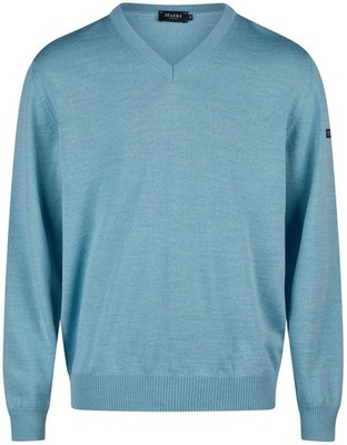 MAERZ Muenchen Pullover Comfort Fit V-Ausschnitt Merinowolle hellblau