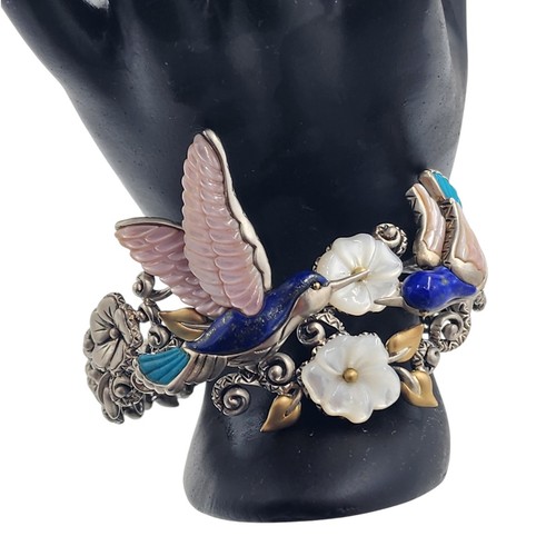 Barbara Bixby Bracelet Hummingbirds Sterling 18K Gold Cuff Bracelet Turquoise 7" - Picture 23 of 23