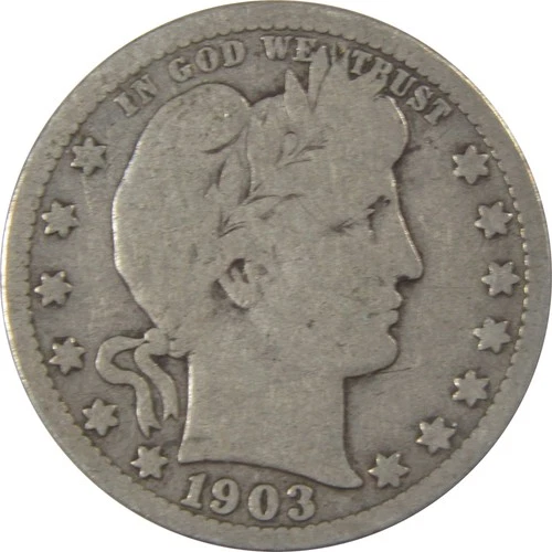 1903 S Barber Silver Quarter VG Very Good 25c Coin SKU:I24588