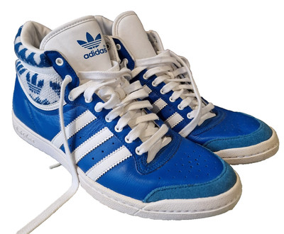 Adidas Originals Mid Top Sneaker Damen UK 7 blau weiß Strickkragen