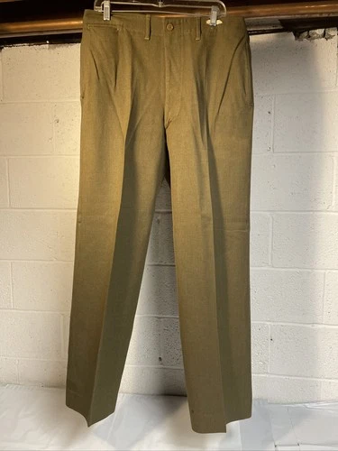 WW2 US Army Military Pants Mens Wool Green Dress Trouser Button Fly Gas Flap Vtg