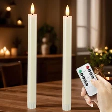 Ivory Flameless Taper Candles with Remote and Timer, 10.1" Battery Operated Cand