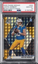 2020 PANINI MOSAIC BLACK GOLD CHOICE #204 JUSTIN HERBERT ROOKIE RC 6/8 PSA 10