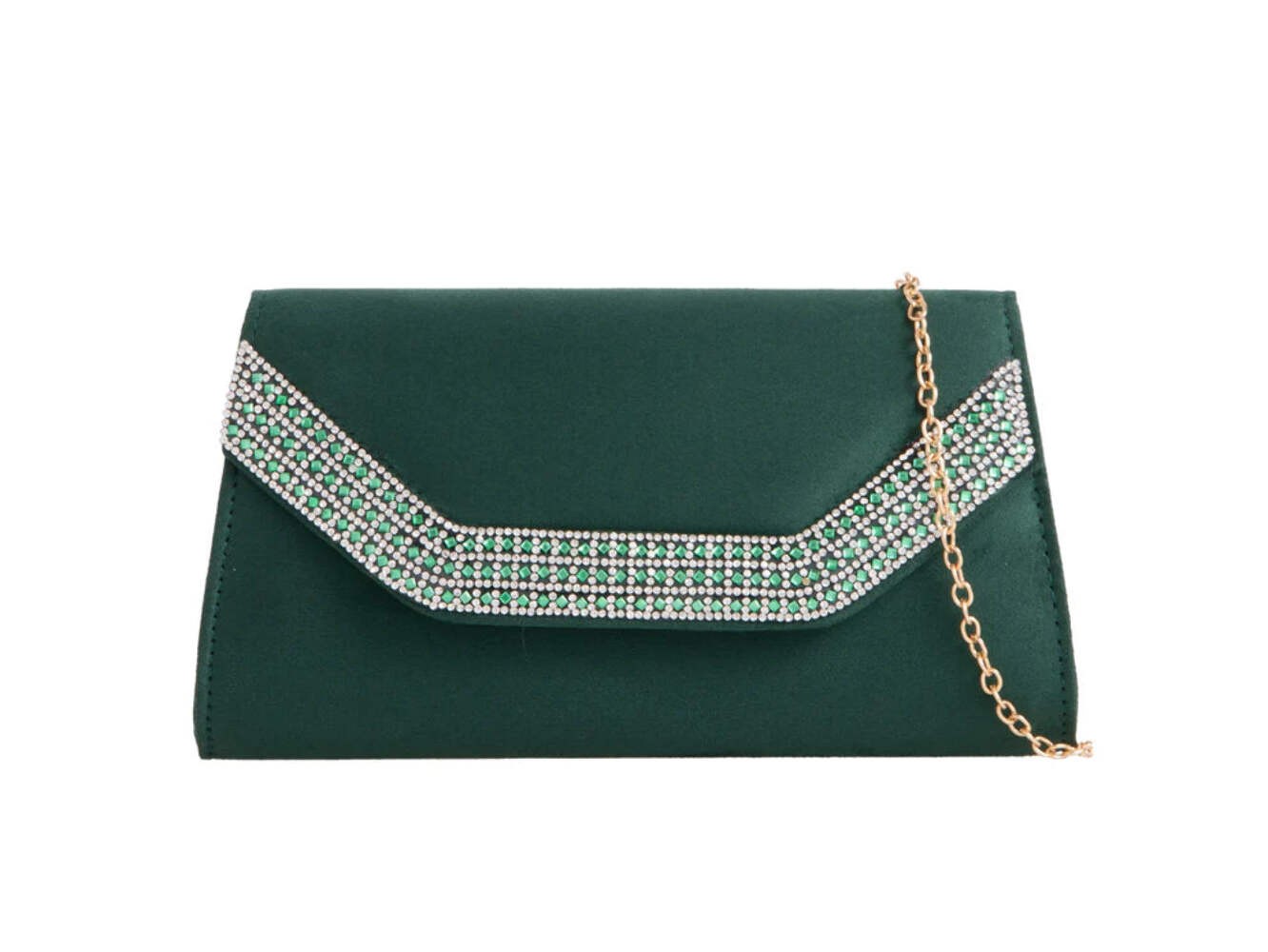 Emerald Green Crystal Embellished Clutch Bag