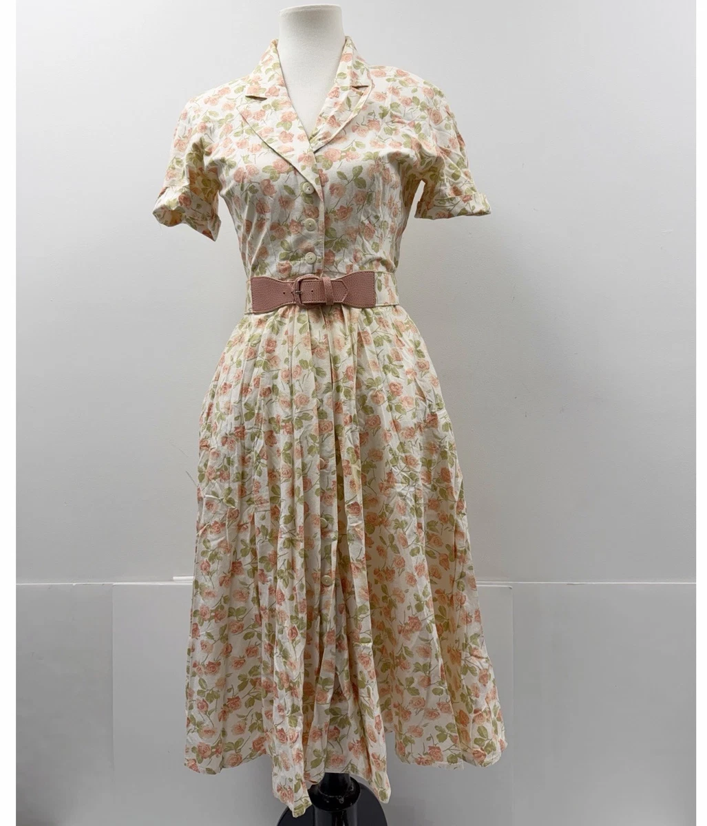 white christmas dresses 40s Day Dress 50s Shirtwaist Vintage Big Buttons Bold Print VFG Mode O Day main image 0