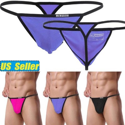 Sexy Men's T-Back G-string Thong Bikini Underwear Shiny Pouch Thongs Briefs Male