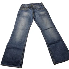 True Religion Jeans Mens 34x32 Straight Leg Made USA Flap Pocket Stitch Denim