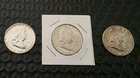 LOT OF 3-- BENJAMIN AND HALF DOLLARS 90% SILVER COINS