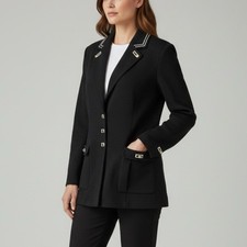 Vintage St John Evening Size M 8 Black Knit Blazer Jacket USA
