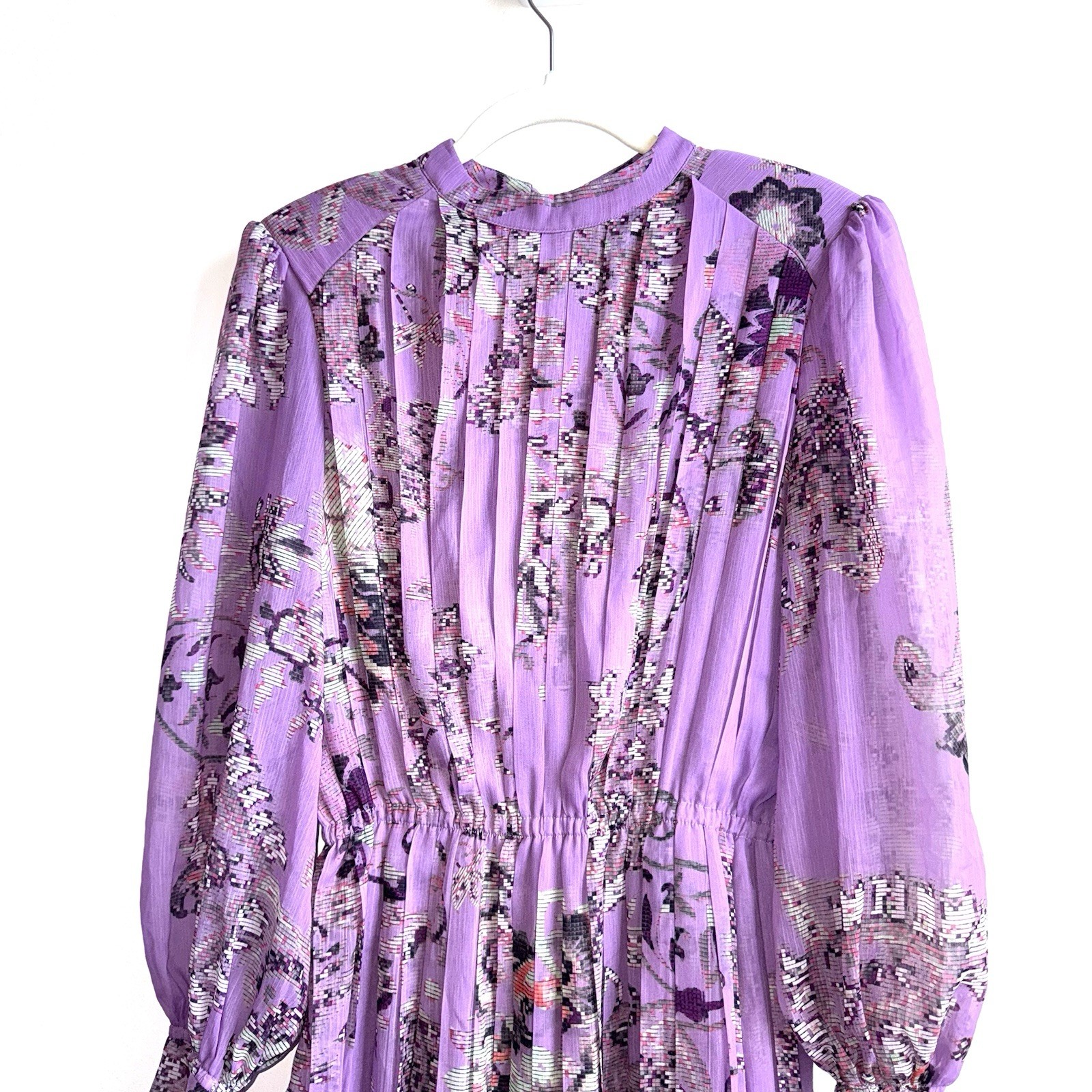 Hemant & Nandita Floral Mavi Midi Pleated Dress Sz Small Purple Floral