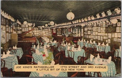 1951 New York City Postcard ''JOE KING'S RATHSKELLER'' Restaurant Interior LINEN