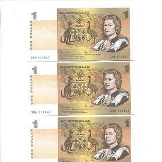 Australia R 78. (1982) 1 Dollar Johnston/Stone x 3 consecutive notes