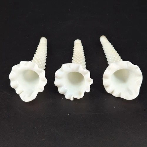 3 Fenton Milk Glass Hobnail Epergne Replacement White Horn Flower Vase Vtg READ