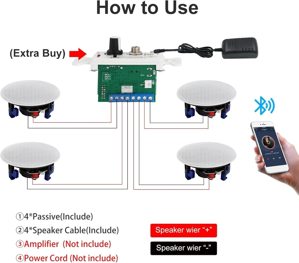 Altavoces de pared en techo Herdio de 6,5"" pulgadas 600 W montaje empotrado bidireccional Foto 4 de 4