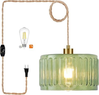 Plug in Pendant Light Hanging Lights with Plug in Cord Boho Hanging Lamp Glas...