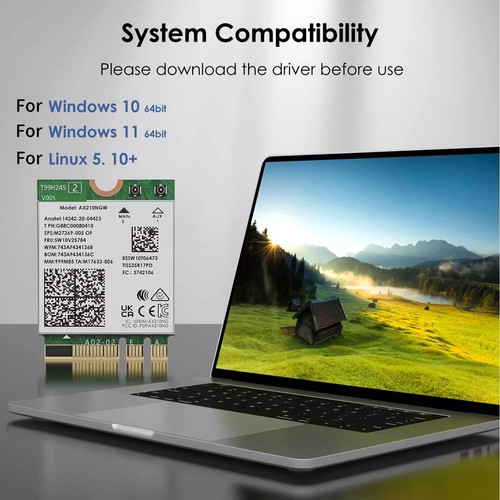 WiFi 6E M.2 Module Up To 2400mbps(6 Ghz), 2400mbps(5 Ghz), And 574mbps(2.4 Ghz) - Afbeelding 12 van 14