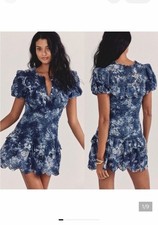 LOVESHACKFANCY FRITZI MIDNIGHT BLUE HAND-DYE RUFFLED MINI DRESS SIZE 0 VERY GOOD