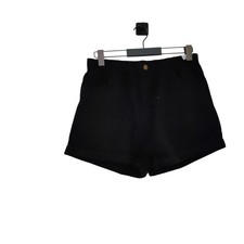 shein womens denim shorts jet black turn up elastic waist pockets size large