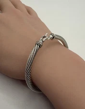 David Yurman Buckle Classic Cable Bracelet 5mm Sterling Silver 27.8g Diamonds