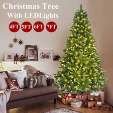 Snow Flocked Christmas Tree with LED Lights Pine Cones Xmas Tree 4ft 5ft 6ft 7ft