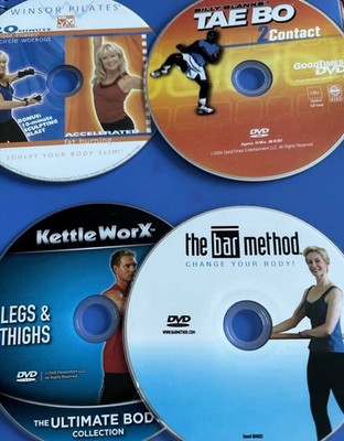 Workout DVDs Lot Of 4 The Barr Method ,Kettle Work,Windsor Pilates, Tae Bo