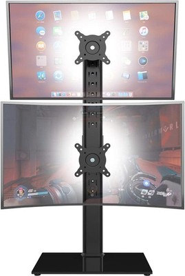 Dual Monitor Stand - Vertical Stack Screen Free-Standing Monitor Riser Fits Two 