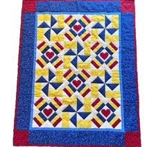 VTG Handmade Multi Color Patchwork Quilt by Grandma 37"x 46" Cottagecore