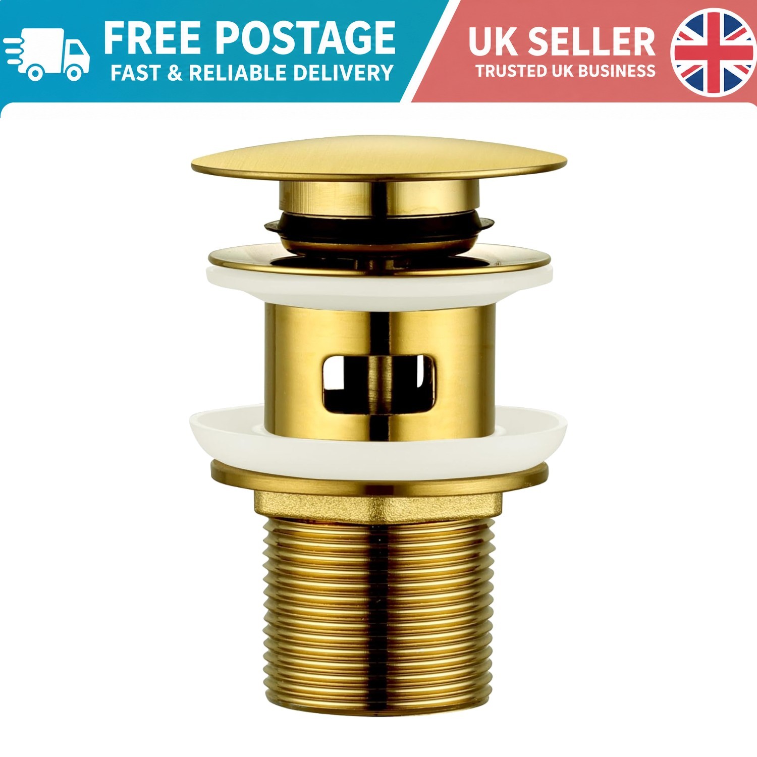Brushed Gold Slotted Pop-Up Sink Waste with Overflow