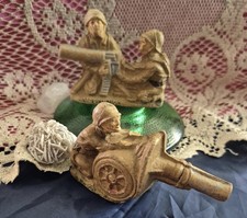 Vintage Toy Soldiers - 2 Army Artillery Miniatures 1930s WWII Playwood Toys