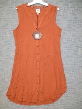 Knox Rose Women's Sz S Iced Latte Sleeveless Smocked Button-Down Dress Rust