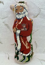 Vtg 14" Needlepoint Standing Santa Claus Wool Cotton Velveteen Stuffed As Is