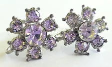 Vintage Nemo Clear Rhinestone Flower Silver Tone Screw Back Earrings 5/8"