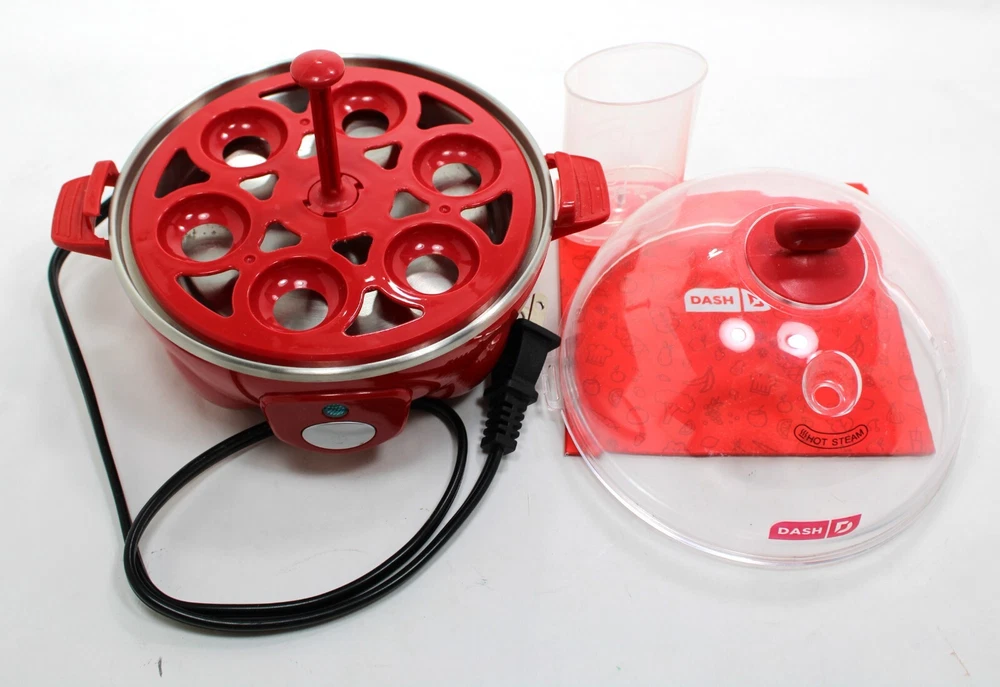 DASH Rapid Red Egg Cooker for 6 Eggs with Box and Inserts in Excellent Condition