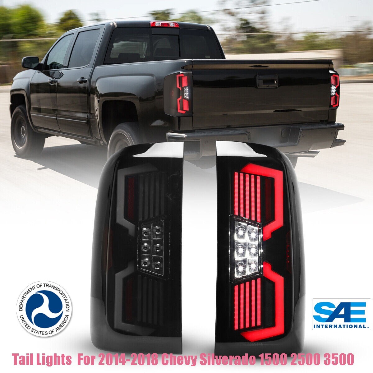 Smoked LED Tail Lights For 2007-2014 Chevy Silverado 1500 2500 & GMC Sierra – MZORANGE Black Housing