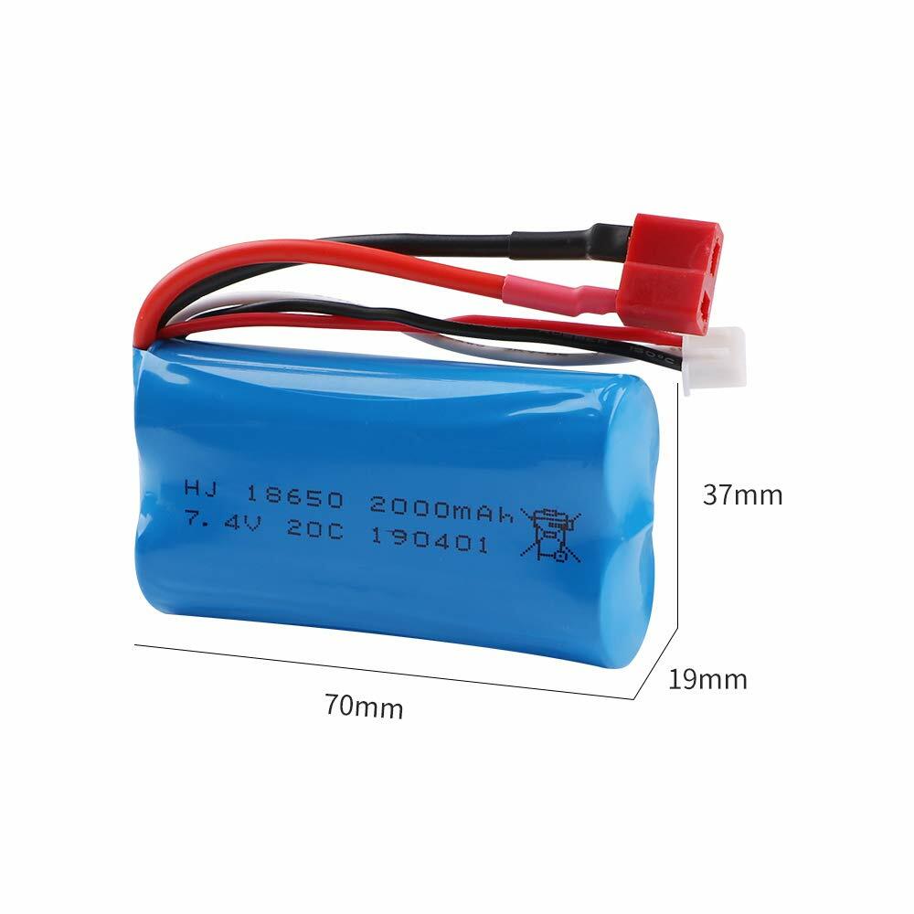 7,4V 2000mAh Akku 2S Li-Ion Battery T Plug mit USB Ladegerät für RC Auto Truck