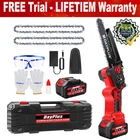 8" Electric Mini Chainsaw 24V Handheld Cordless Wood Cutter w/ 2 Battery 2 Chain