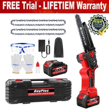 8" Electric Mini Chainsaw 24V Handheld Cordless Wood Cutter w/ 2 Battery 2 Chain
