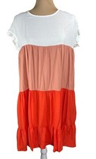 Mini Dress Tiered Tunic Cap Sleeve Lightweight Orange/ White Size L Large