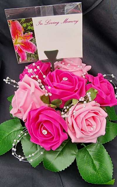 Mothers Day Artificial Flower Grave Tray Arrangement Memorial Mum Nan Pinks