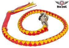 42" Long Genuine Hand-Braided Leather Red & Yellow Get Back Whip For Motorcycles
