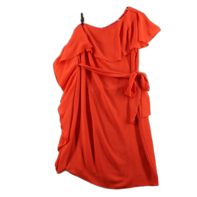 Michael Kors Short Belted One Shoulder Shift Dress Women's 2 Size Solid Orange