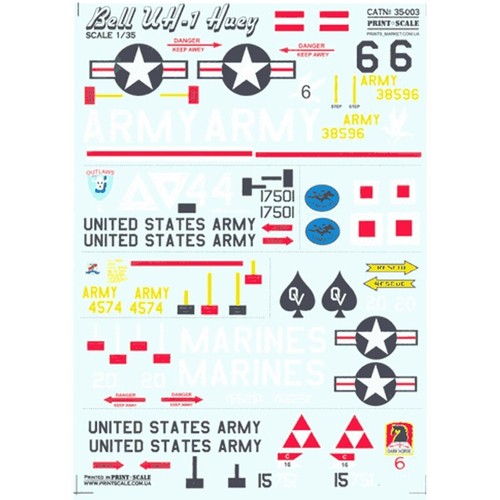 Print Scale 35-003 Decal for airplane 1:35 Bell UH-1 Huey Waterslide decals - Picture 17 of 24