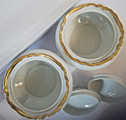 Reichenbach Germany Gold Accented Porcelain Footed Bowls-2, w/ Lids-Mint! - Picture 11 of 14