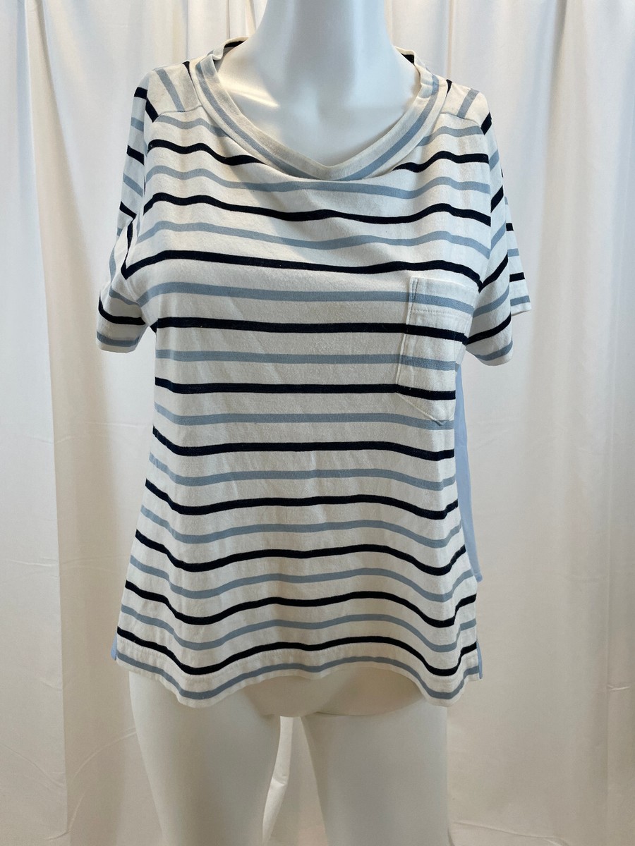 Sacai Luck Striped Mixed Media Short Sleeve T Shirt Blouse Size 3 