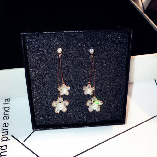 925 Silver Stering Post Floral Dangle Earrings made with Swarovski Elements GOLD - Picture 1 of 10